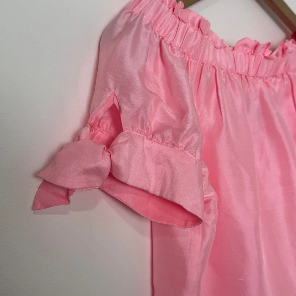 J Crew 100% Silk Blouse Womens 0 Pink Off Shoulder Coquette Feminine Romantic